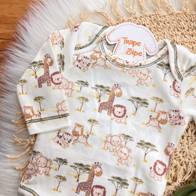 Conj. Body Safari com Leãozinho e Calça - Verde e Off White